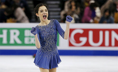 Evgenia Medvedeva of Russia reacts after competing in the ISU World Figure Skating Championships - Ladies Free Skate program - Boston, Massachusetts, United States - 02/04/16. (Reuters)