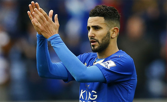 Leicester City's Riyad Mahrez applauds fans after the game against Swansea City during Barclays Premier League at The King Power Stadium on 24/4/16.
(Reuters)