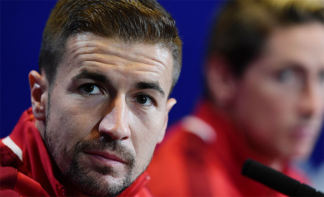 Atletico Madrid's midfielder Gabi looks on during a press conference at the Vicente Calderon stadium in Madrid on April 26, 2016 on the eve of their UEFA Champions League semi-final first leg football match Club Atletico de Madrid vs Bayern Munich.  (AFP)
