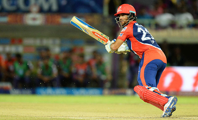Delhi Daredevils batsman Jean-Paul Duminy plays a shot during the 2016 Indian Premier League (IPL) Twenty20 cricket match between Rising Pune Supergiants  and Delhi Daredevils at Dr. Y.S. Rajasekhara Reddy ACA-VDCA Cricket Stadium in Visakhapatnam on May 17, 2016. (AFP)