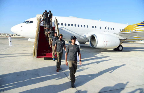 The UAE Armed Forces team arrives at Al Bateen Private Airport after scaling Mount Everest (Wam)