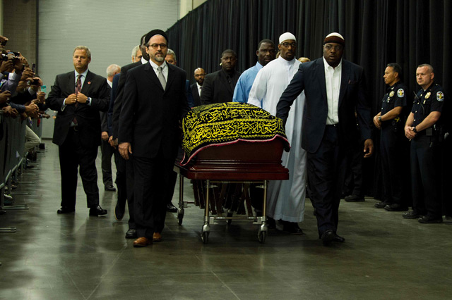 Ali was due to be buried today, after a funeral procession and before one final goodbye when thousands more will gather for an interfaith service. (AFP)