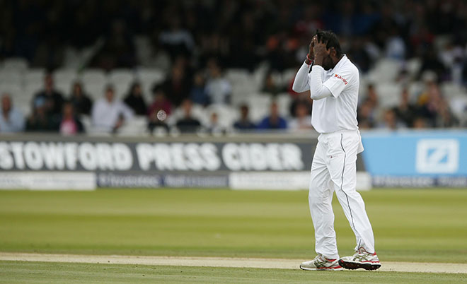 Sri Lanka’s Nuwan Pradeep looks dejected after bowling out England’s Alex Hales (not pictured) from that is later disallowed for a no ball called by umpire Rod Tucker (not pictured)(Action Images via Reuters)