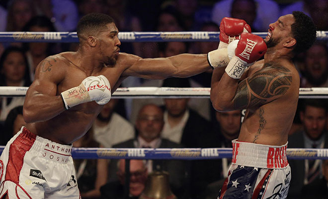 Anthony Joshua in action against Dominic Breazeale
during the IBF World Heavyweight Title fight in The O2 Arena, London - 25/6/16. (Action Images via Reuters)