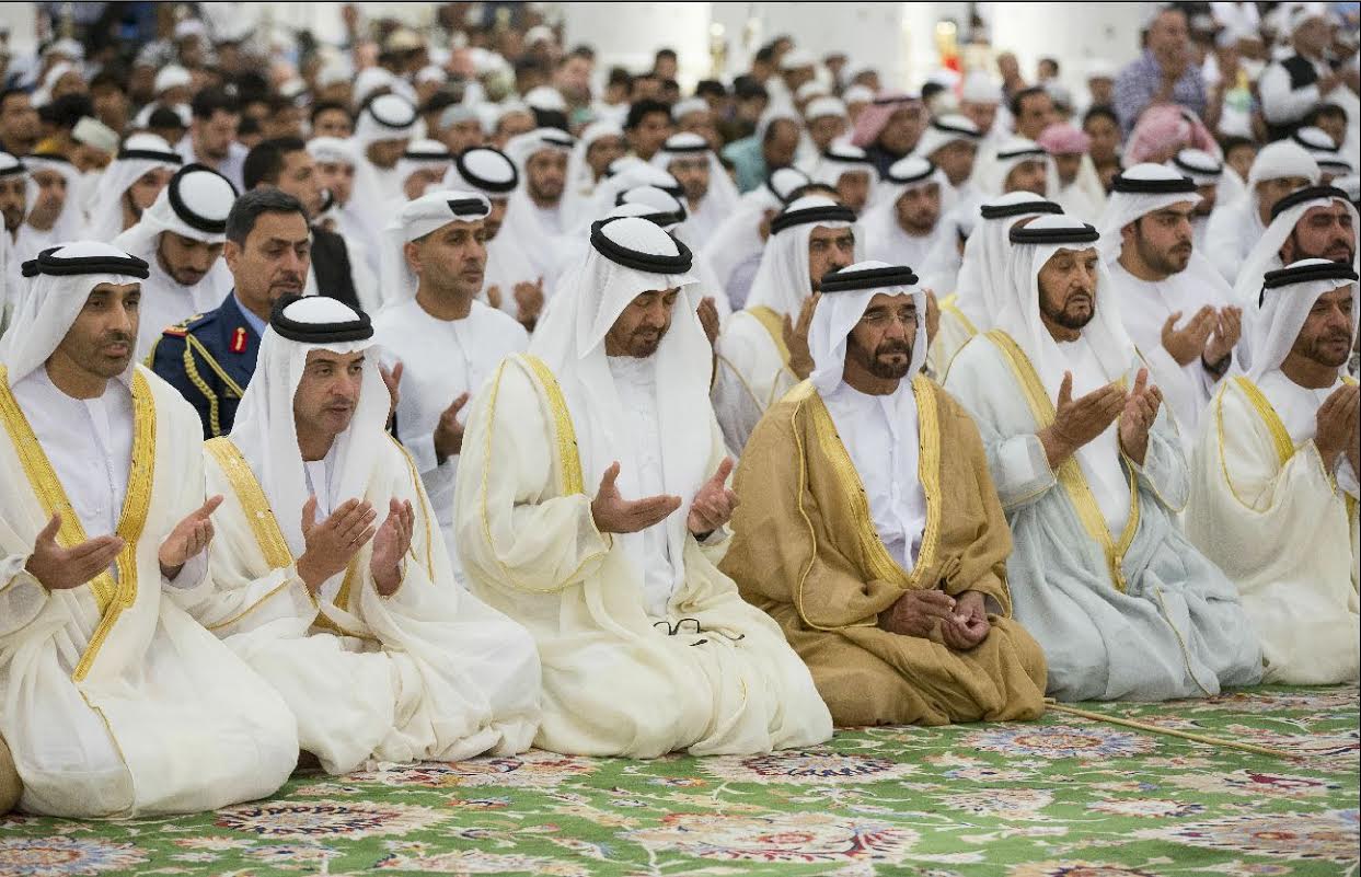 Mohamed performs Eid prayer in Sheikh Zayed Grand Mosque 