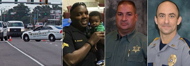 Undated photos made available by the Baton Rouge Police Dept. shows officer Montrell Jackson. Jackson, 32, deputy sherrif Brad Garafola. Garafola and officer Matthew Gerald. All killed by a gunman in Baton Rouge, LA., Sunday, July 17, 2016. (Baton Rouge Police Dept. via AP)