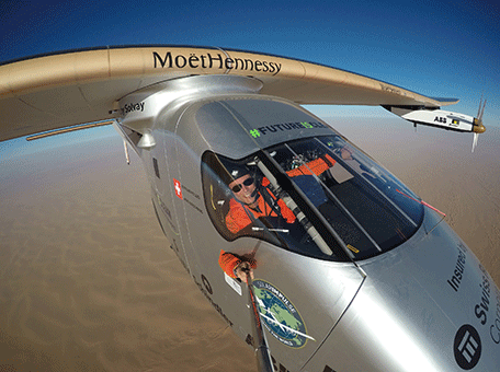 Selfie picture shows Swiss pioneer Bertrand Piccard during the last leg of the round the world trip with Solar Impulse 2 over the Arbab peninsula. (Wam)