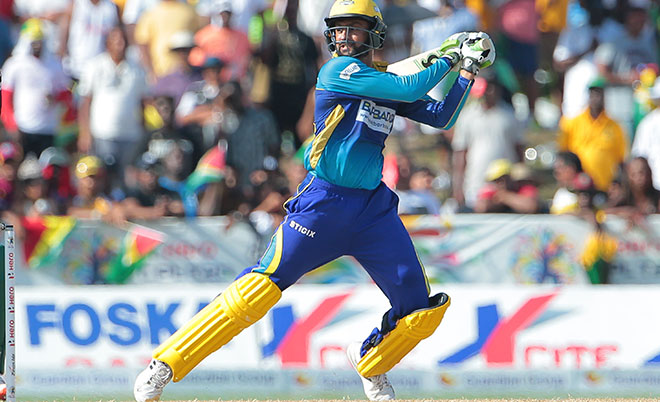 Shoaib Malik of Barbados Tridents during the Hero Caribbean Premier League (CPL) Match 28 between Barbados Tridents and Guyana Amazon Warriors at Central Broward Stadium in Fort Lauderdale, Florida, USA. (CPL/Sportsfile)