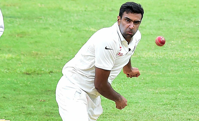 Ravichandran Ashwin of India bowls out Jermaine Blackwood of the West Indies in the 25th over with this delivery on July 30, 2016 in Kingston, Jamaica on the first day of the 2nd Test between India and the West Indies. (AFP)