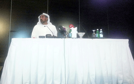 Sheikh Ahmed addressing the press conference at the Le Meridien Airport Hotel (Sneha May Francis)