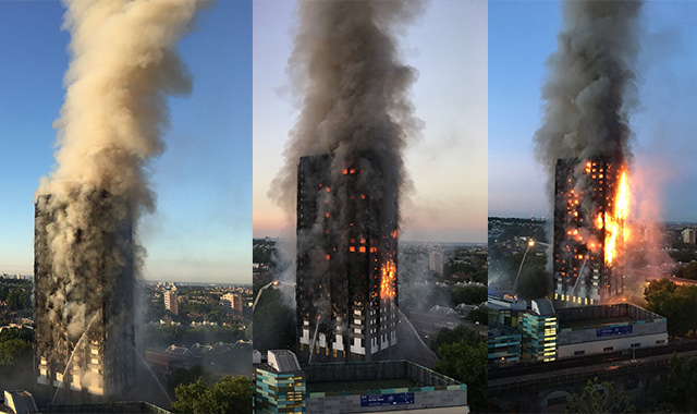 Flames and smoke coming from a 27-storey block of flats after a fire broke out in west London. (AFP)