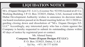 Photo: Ad: Liquidation notice from Etqaan Designs